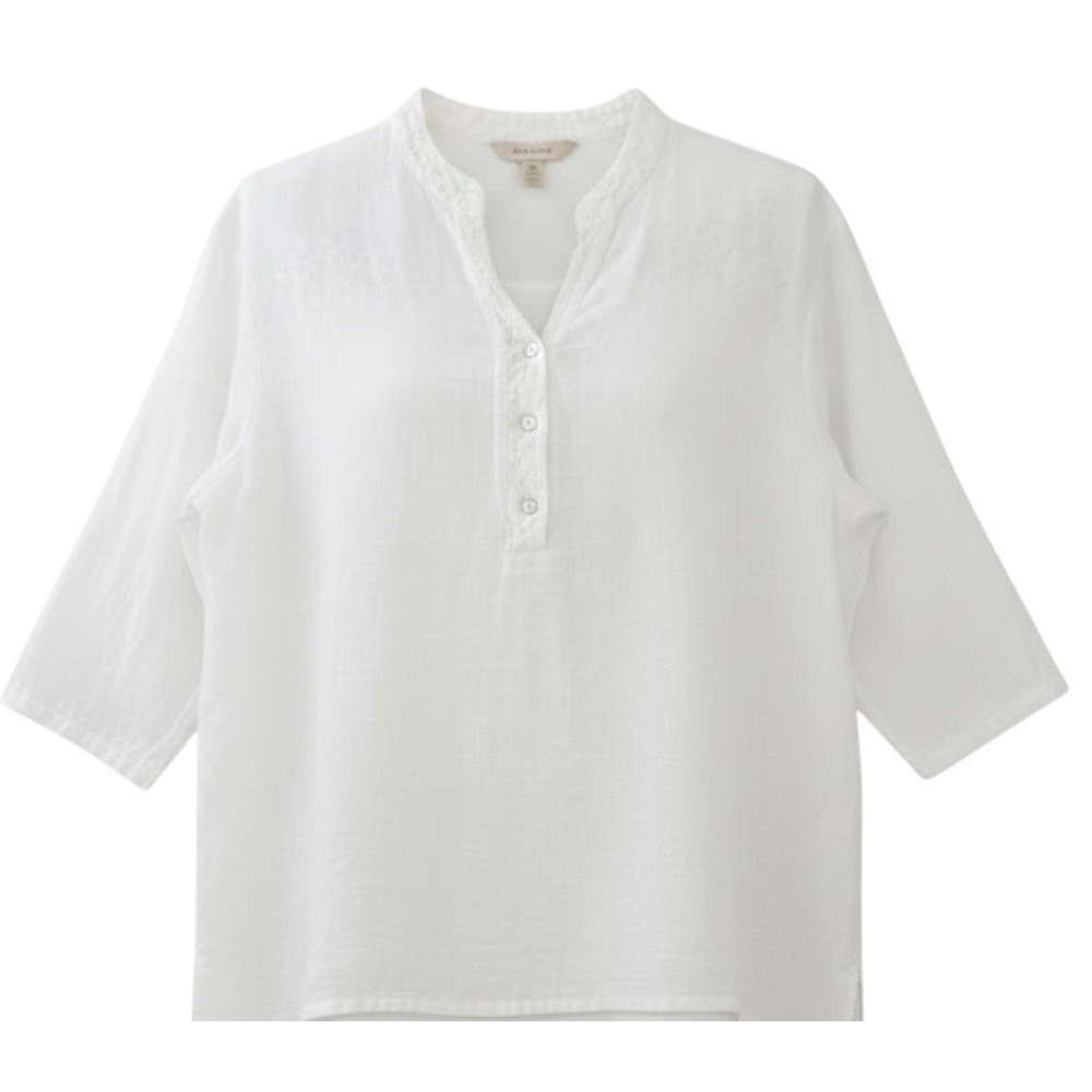 Viola Borghi 1X White Linen Lace V-Neck Button Up Shirt Top Made‎ in Italy - AC